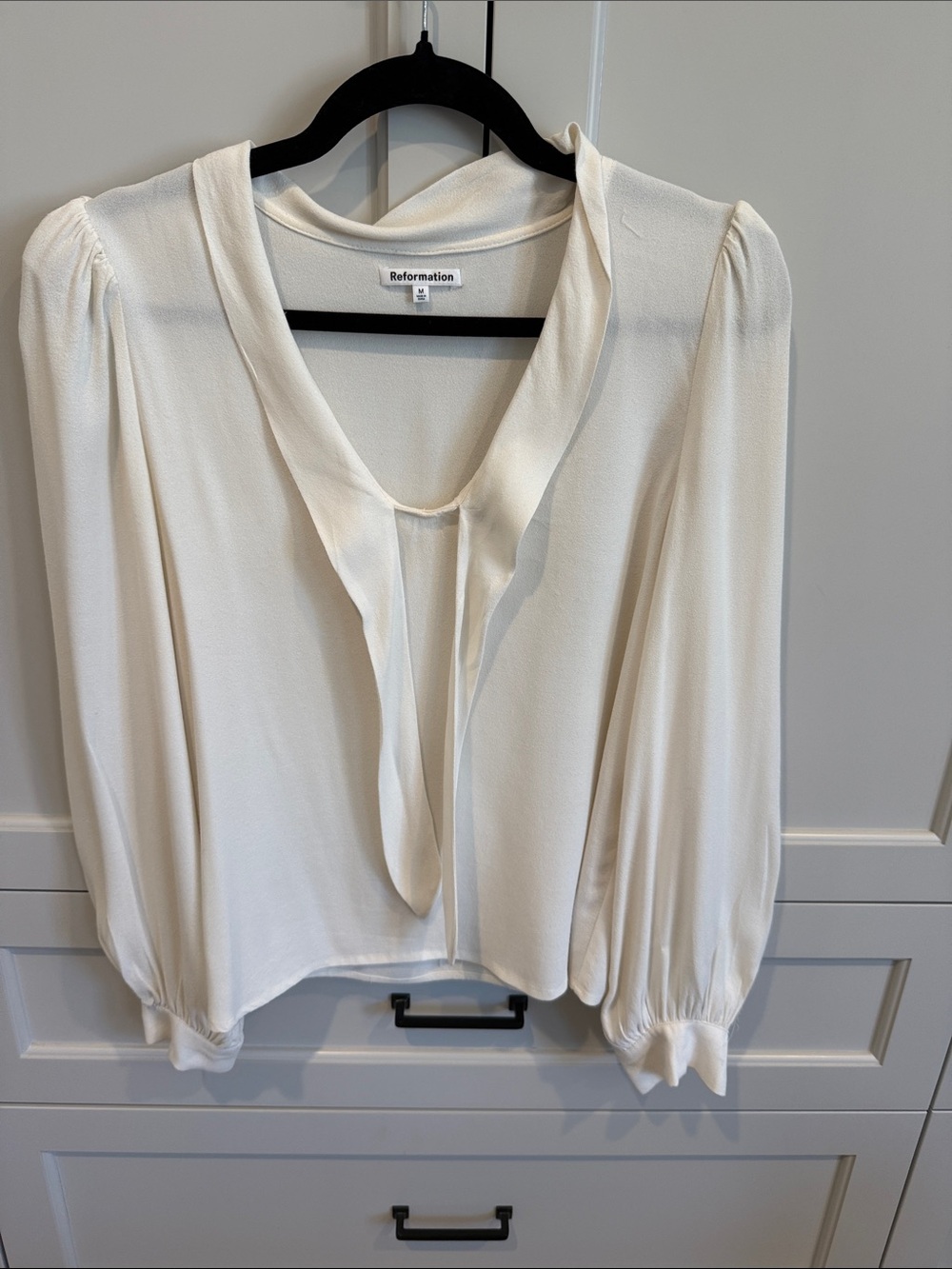 Reformation Cream Tie-Front Long Sleeve Blouse